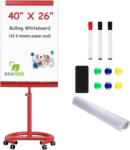 Vista 12 de TSJ OFFICE Rolling Whiteboard Standing - 40 x 26 Inches Mobile White Board Gris