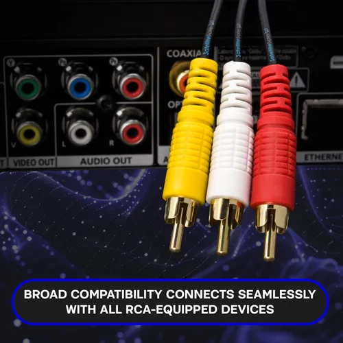 Vista 3 de SatelliteSale Cable compuesto de 3 machos a 3 machos RCA Audio Video AV Cable universal de PVC Negro Cable 3 pies