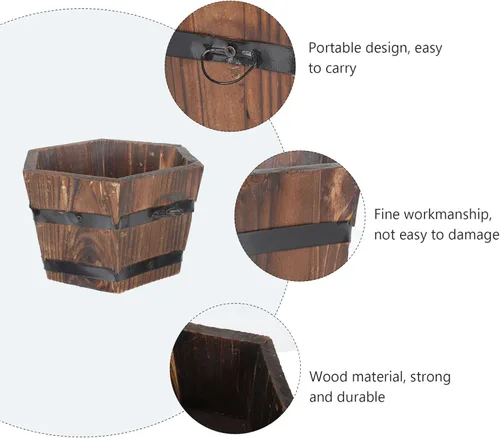 Vista 5 de Cabilock Macetero de barril de whisky de madera, macetas de barril, macetas para decoración interior del hogar, plantas pequeñas