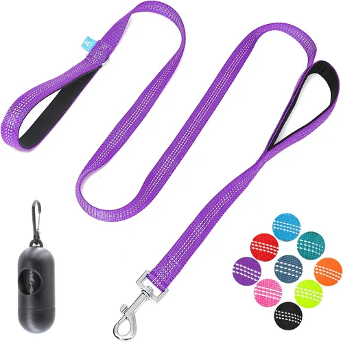 Vista 9 de BAAPET Correa de nailon para perro de 5 pies con triple hilos reflectantes y cómodo mango acolchado para caminar, entrenar cachorros pequeños Negro