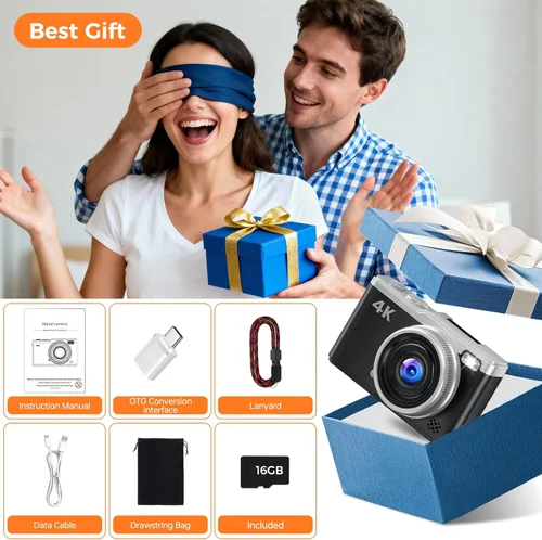 Vista 9 de MaxMango Cámara digital, cámara de vlogging de 64 MP y 2.4 pulgadas para principiantes, pantalla abatible de 180°, apunta y dispara, cámaras