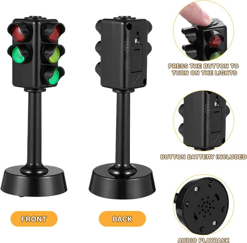 Vista 5 de Kisangel Semáforo, 3 piezas, simulación, señales de tráfico para niños, juego de letreros de calle para niños, decoración de fiesta temática