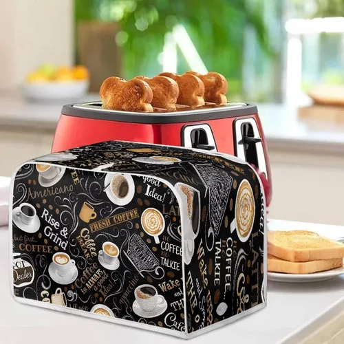 Vista 4 de Cubierta de tostadora de 2 rebanadas para cocina, tamaño universal, para microondas, a prueba de polvo, para mujer Tema Café