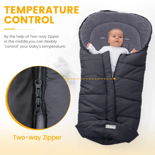 Vista 3 de Orzbow Saco universal para cochecito, saco de dormir cálido para invierno, impermeable y resistente al viento con forro de polar cálido para Negro