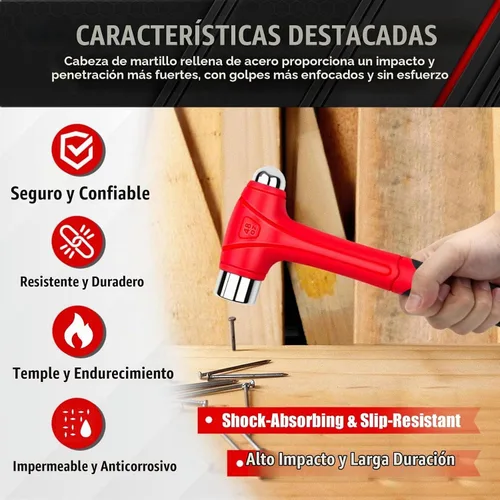 Vista 6 de C&T Martillo de Bola de 3 Piezas, 16oz 32oz 48oz, Martillo de Mango de Fibra de Vidrio para Bola, Martillo de Bola de Golpe con Mango y Construcción