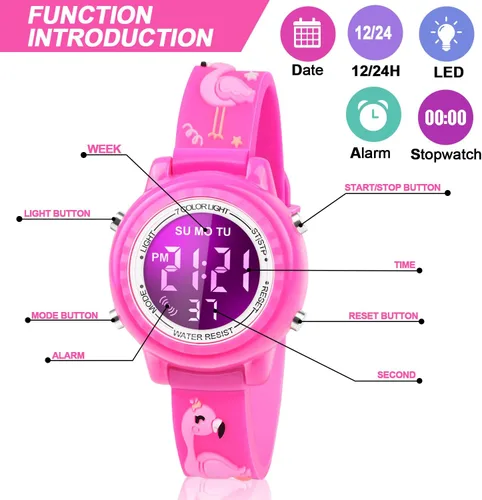 Vista 2 de Viposoon Relojes LED impermeables para niños con alarma - Juguetes para niños de 3 a 10 años