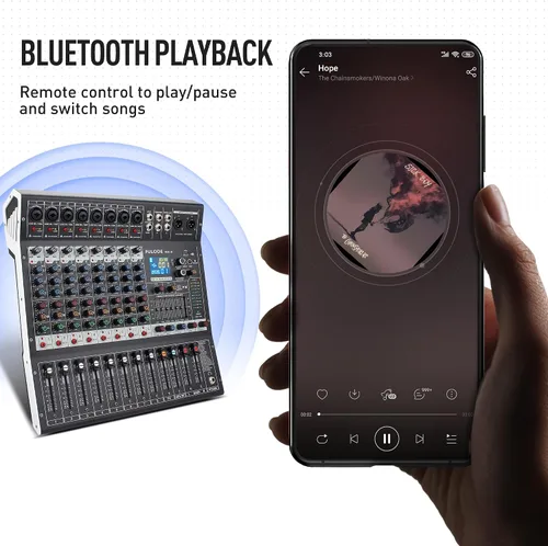 Vista 7 de Consola de mezclador de sonido profesional de 8 canales, 99 bits DSP, procesador digital de 99 bits, USB, Bluetooth, MP3 para entrada de grabación
