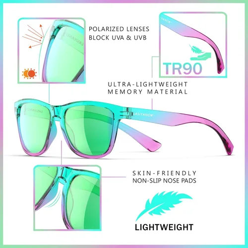 Vista 3 de Lasiyanor Gafas de sol polarizadas cuadradas TAC ligeras, marco TR90, protección UV400, gafas de sol de diseño moderno para hombres y mujeres