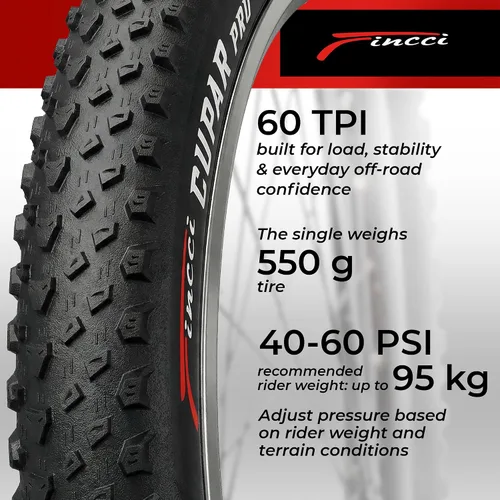Vista 4 de Fincci Foldable 26x2.10 Mountain Bike Tires - 26 Inch Bike Tires with 1mm Nylon Puncture Proof - Black Kevlar 26 Bike Tyre 60 TPI with Cross Country