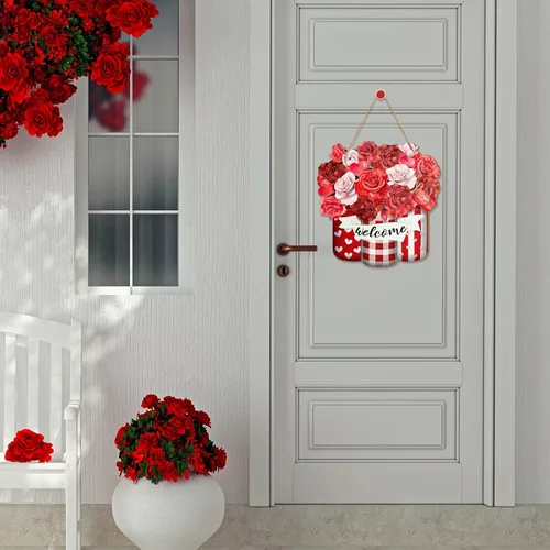 Vista 4 de Karenhi Corona de puerta del día de San Valentín para puerta delantera, letrero de madera, decoración del día de San Valentín, decoración