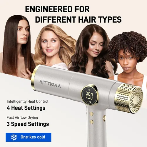 Vista 4 de HITTIONA Secador de pelo de viaje de doble voltaje con difusor magnético, secador de pelo iónico de alta velocidad de 2000 W, regalo para mujeres