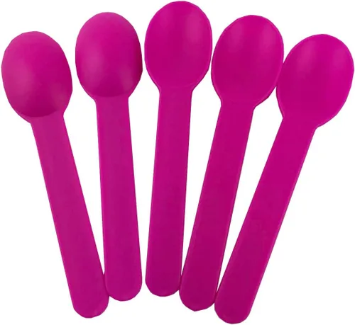 Vista 2 de MMvolesy Cucharas desechables de plástico ecológicas rosadas, cucharas de helado de yogur congelado, cucharas de postre congelado, 50