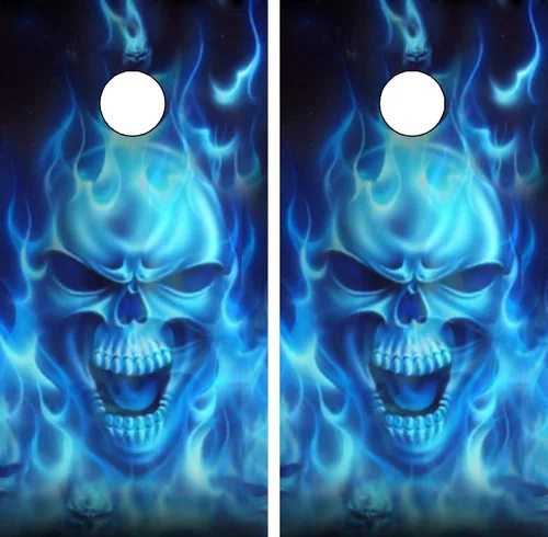 Vista 5 de GRAPHIX EXPRESS - Envoltura de tablero de cornhole de calavera - Calavera Flaming C15 - Calcomanía de vinilo laminado resistente a la intemperie