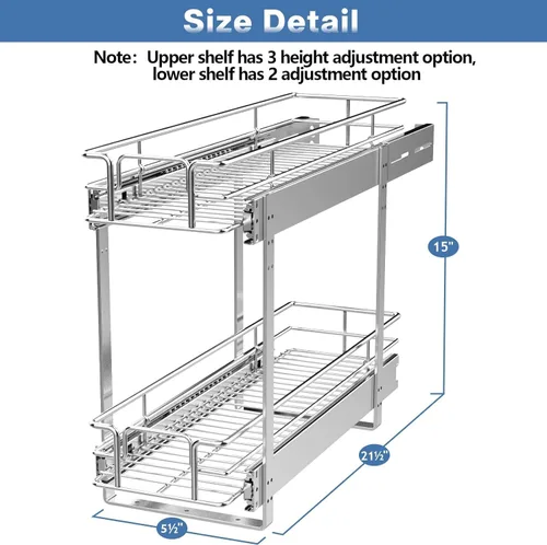 Vista 4 de ROOMTEC Organizador de gabinete extraíble (5.5 pulgadas de ancho x 21.5 pulgadas de profundidad), 2 niveles de almacenamiento extraíble para cajón