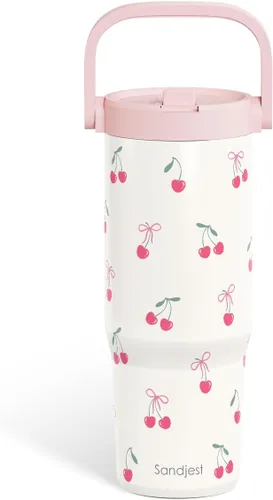 Vista 39 de SANDJEST Besties - Vaso de acero inoxidable con tapa para pajita de 30 onzas con asa de transporte para mujeres, niñas, mejores amigas, taza de café