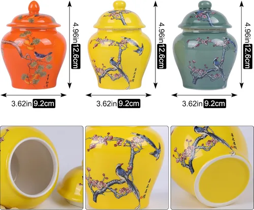 Vista 2 de XINGYAN Chinoiserie - Juego de 3 tarros de jengibre, porcelana china azul y blanca, tarro de almacenamiento decorativo para el hogar con tapa