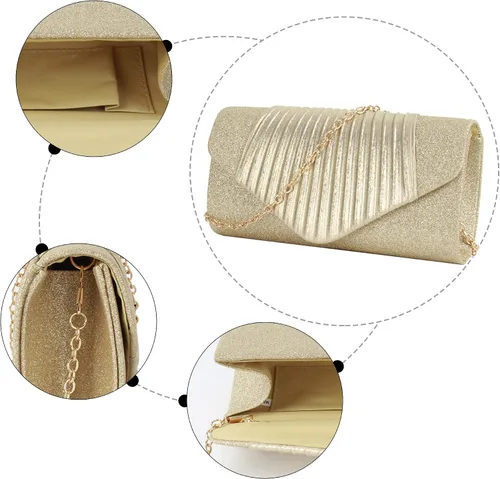 Vista 5 de Bolso de mano de noche con purpurina brillante con cadena, bolso para ocasiones especiales para bodas, fiestas, bailes de graduación