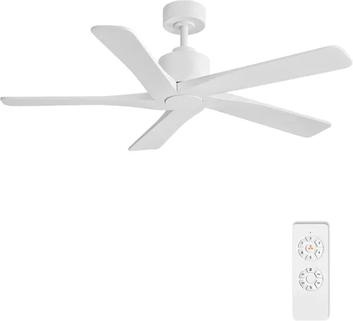 Vista 12 de WINGBO - Ventilador de techo DC de 48" sin luz - 5 aspas de madera maciza talladas, motor DC reversible de 6 velocidades, ventilador de techo sin