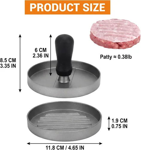 Vista 2 de Prensa de hamburguesa de aluminio con 200 papeles antiadherentes