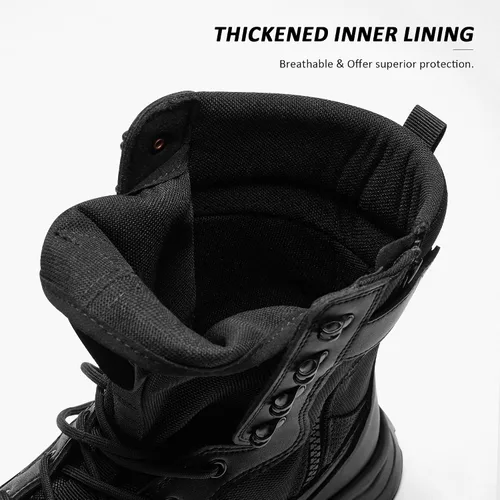 Vista 5 de Coostar Botas tácticas para hombre, ligeras, botas de combate militar, botas de trabajo con cremallera lateral, botas de motocicleta