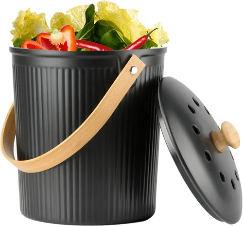 Vista 9 de Contenedor de Compost para Cocina, LALASTAR Cubo de Compost de Encimera con Tapa, Hecho de Fibra de Bambú Sostenible, Cubo de Compost