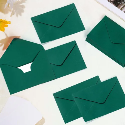 Vista 3 de jiebor 100 juegos de sobres verdes pequeños con pequeños sobres de bolsillo en blanco para tarjetas de visita de invitación de boda, sobres