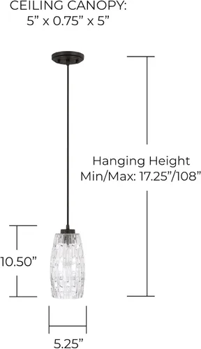 Vista 2 de Capital Lighting 328611BI-450 Dosey Art Deco - Mini colgante de cristal en relieve, 1 luz de 100 vatios, 11 pulgadas de alto x 5 pulgadas de ancho