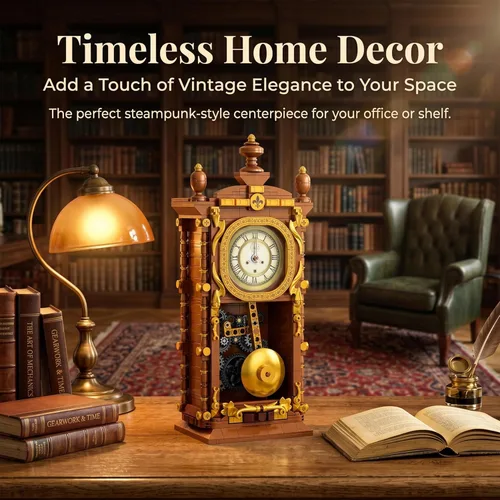 Vista 2 de Juego de construcción de reloj oscilante retro vintage, relojes de péndulo, juguetes de bloques de construcción con kit de modelo mecánico funcional