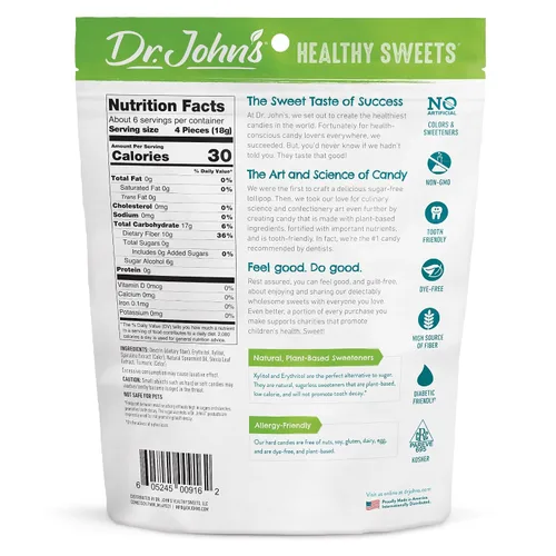 Vista 2 de Dr. John's Healthy Sweets Caramelo duro de menta verde con cero azúcar, sin colorantes, a base de plantas, apto para dieta cetogénica, bolsa de 3.85