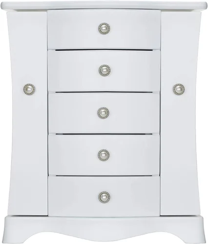 Vista 2 de RR ROUND RICH DESIGN Joyero de madera maciza con cajones de almacenamiento grandes, color blanco