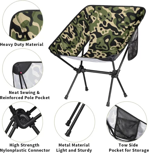 Vista 5 de Silla de camping portátil, sillas plegables para exteriores, silla ligera de camuflaje verde, sillas de playa plegables al aire libre para adultos