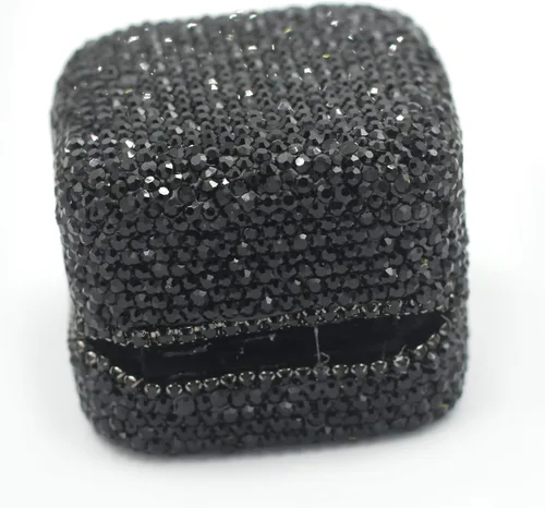 Vista 7 de Caja de anillos de cristal de lujo para aretes, caja de almacenamiento de joyería, caja de regalo para anillo de propuesta, ceremonia, boda, Negro