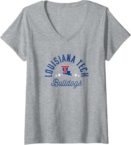Vista 3 de Louisiana Tech Bulldogs Logo Camiseta con cuello en V, Negro