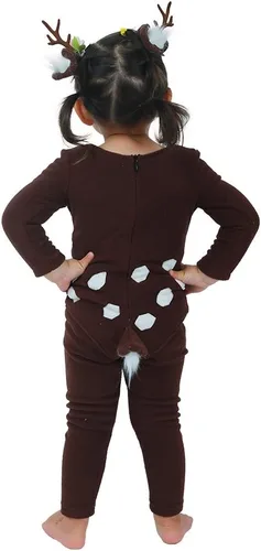 Vista 4 de Cosplay.fm Disfraz de cosplay de ciervo para niños con cola de cuernos para Halloween (marrón)