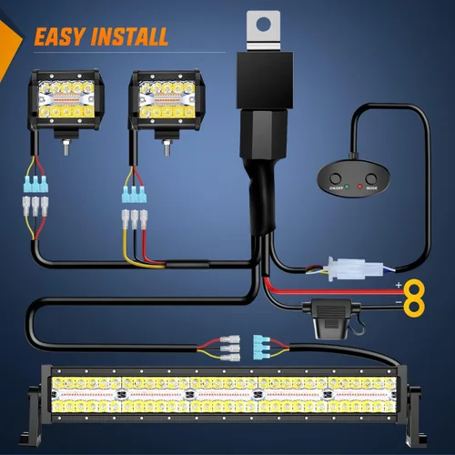 Vista 6 de Nilight Barra de luz LED de 22 pulgadas, 480 W, 2 módulos de luz de 4 pulgadas, 60 W, estroboscópico blanco ámbar, 6 modos, función de memoria