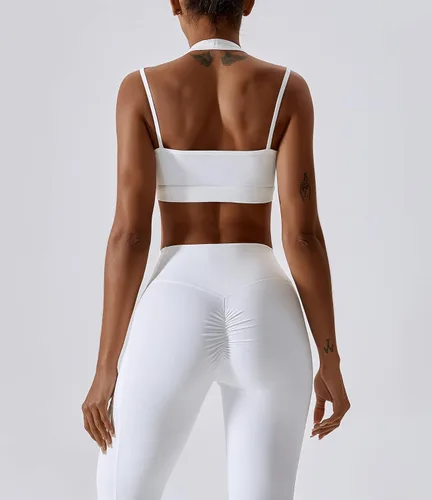 Vista 2 de ABOCIW Conjuntos de entrenamiento para mujer, cuello en V, brasier deportivo, leggings de alta espera con bolsillo, gimnasio, yoga, trajes de 2