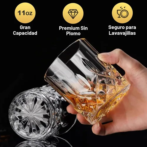 Vista 3 de Vasos de whisky – Juego de 24 vasos elegantes y transparentes para whisky, escocés y bourbon – Cristalería de bar Juego de 24 vasos de roca