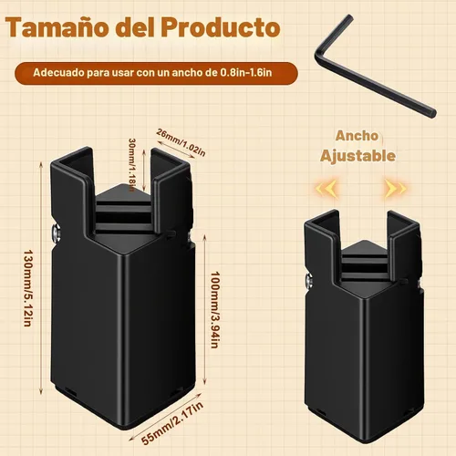 Vista 2 de Paquete de 4 elevadores de cama ajustables, 4 pulgadas con abrazadera de tornillo, elevador de cama resistente para silla, escritorio, mesa, patas