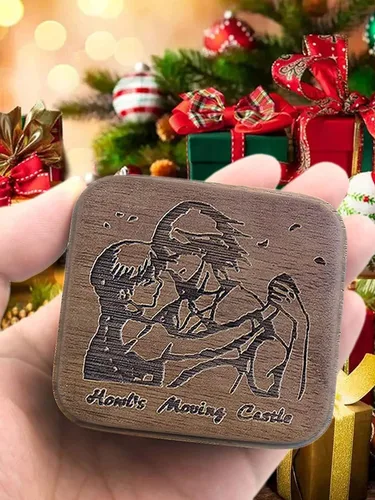 Vista 3 de Sinzyo Caja musical con mecanismo tallado de madera vintage, caja de música de cuerda para regalo para Navidad, caja de música «Merry Go Round of