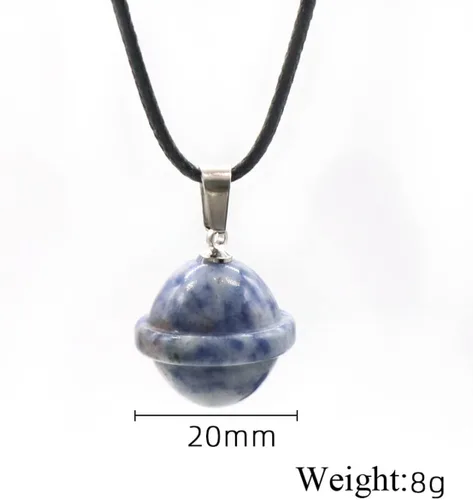 Vista 4 de Collar con colgante de piedra natural, ópalo de cuarzo rosa, globo OVNI Reiki, cristales de reiki, collares de cuerda larga para mujeres, joyería