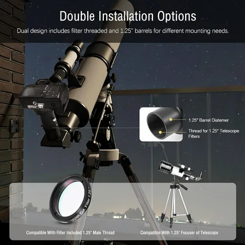 Vista 4 de Astromania Adaptador de foto para telescopio, adaptador de cámara fija de 1.25 pulgadas, accesorios de telescopio de metal para enfoque principal