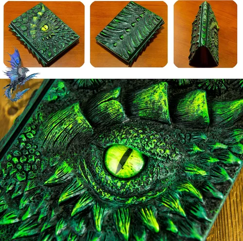 Vista 4 de Diario 3D en relieve de ojo de dragón en relieve, cuaderno grabado de resina, cuaderno Dnd para los amantes de los dragones, papel en blanco, bloc