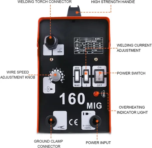Vista 2 de ETOSHA Soldador MIG 160A Máquina de soldadura portátil, alambre de núcleo de flujo sin gas, soldadores de alimentación automática de alambre