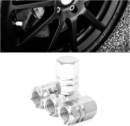 Vista 9 de Osilly Tapones de válvula de vástago de neumático de automóvil, 4 piezas de cubiertas de vástago de válvula de aleación de aluminio, resistentes a
