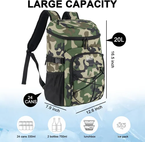 Vista 6 de WOLT Mochila enfriadora, 24 latas aisladas, a prueba de fugas, ligera y suave, enfriador de camping, enfriador de playa de gran capacidad, mochila