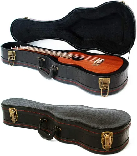 Vista 7 de Funda para ukelele soprano, cuero con patrón de cocodrilo de 21 pulgadas, color negro