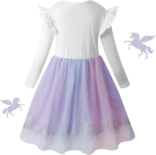 Vista 2 de VASCHY Lindo traje casual de manga larga para niñas de otoño y primavera, talla 3-10T