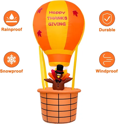 Vista 6 de Onory Inflables de Acción de Gracias de 7 pies para decoración al aire libre, globo inflable de aire caliente, pavo de Acción de Gracias con LED