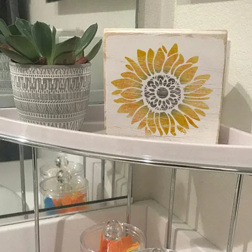 Vista 5 de Plantilla de girasol bohemia de 10 x 10 pulgadas para pintar en madera, lienzo, manualidades, tela y muebles, plantillas de flores para manualidades
