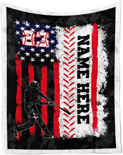 Vista 7 de TEEMAN Manta de béisbol personalizada para niño, regalos de noche de béisbol para adultos mayores 2024, manta de bandera estadounidense, regalos